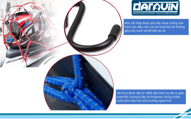 Ưu điểm trong thiết kế và cấu tạo của lưới thun ràng xe máy có phản quang do DARAVIN sản xuất