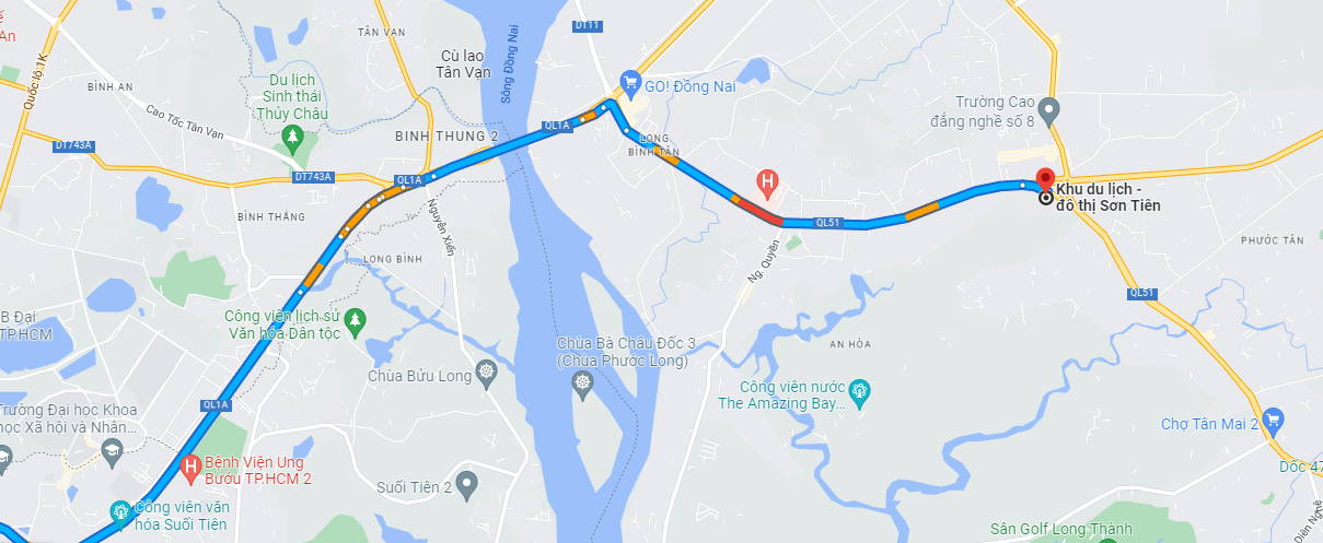 Bản đồ từ Tp.HCM đến KDL Sơn Tiên