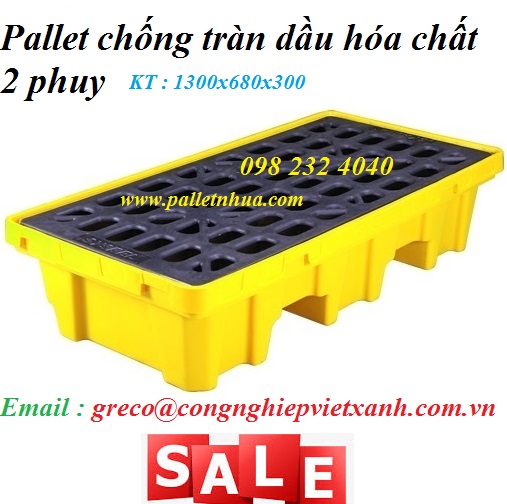 Pallet chống tràn dầu hóa chất loại 2 thùng phi