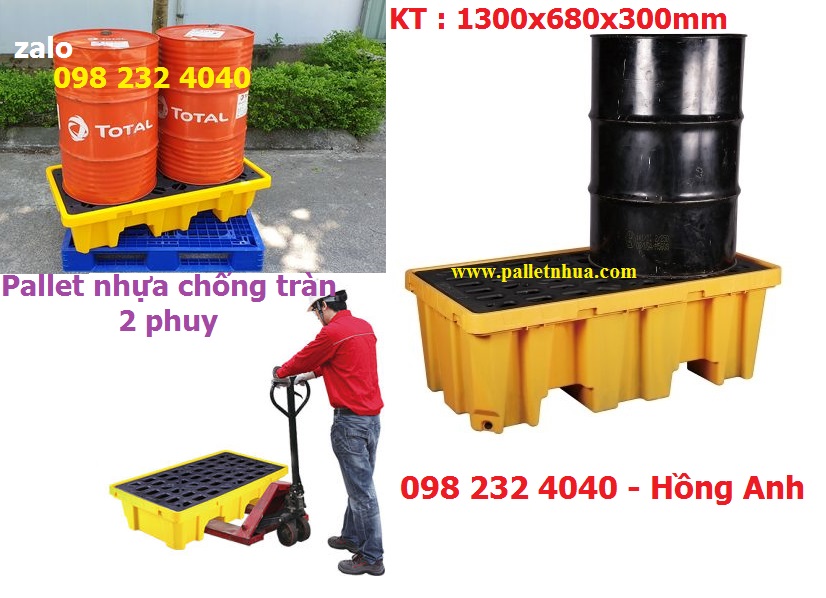  Pallet chống tràn dầu hóa chất loại 2 thùng phi 